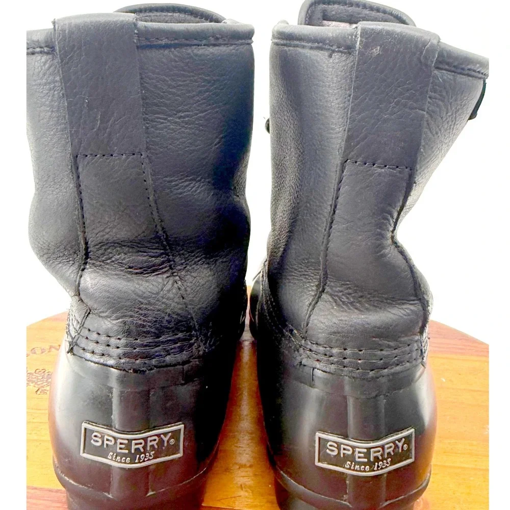 Sperry Men's Saltwater Duck Leather Boots Black 9.5 Waterproof Rain Hunting EUC